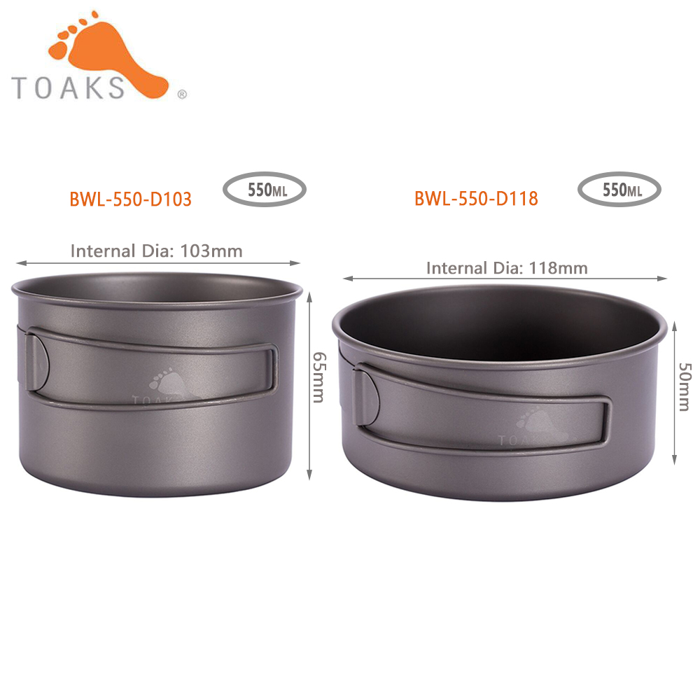 Mess Kit Titanium - Toaks BWL-550折りたたみハンドル付きキャンプチタンボウル軽量ポータブルテーブルウェア調理器具550ml