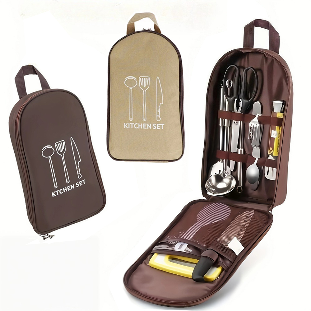 Camping Cooking Utensil Organizer - ポータブルアウトドアクックバッグ キャンプ収納バッグ ポータブルトラベル用品バッグ ピクニックバッグ 調理器具オーガナイザー (食器なし)
