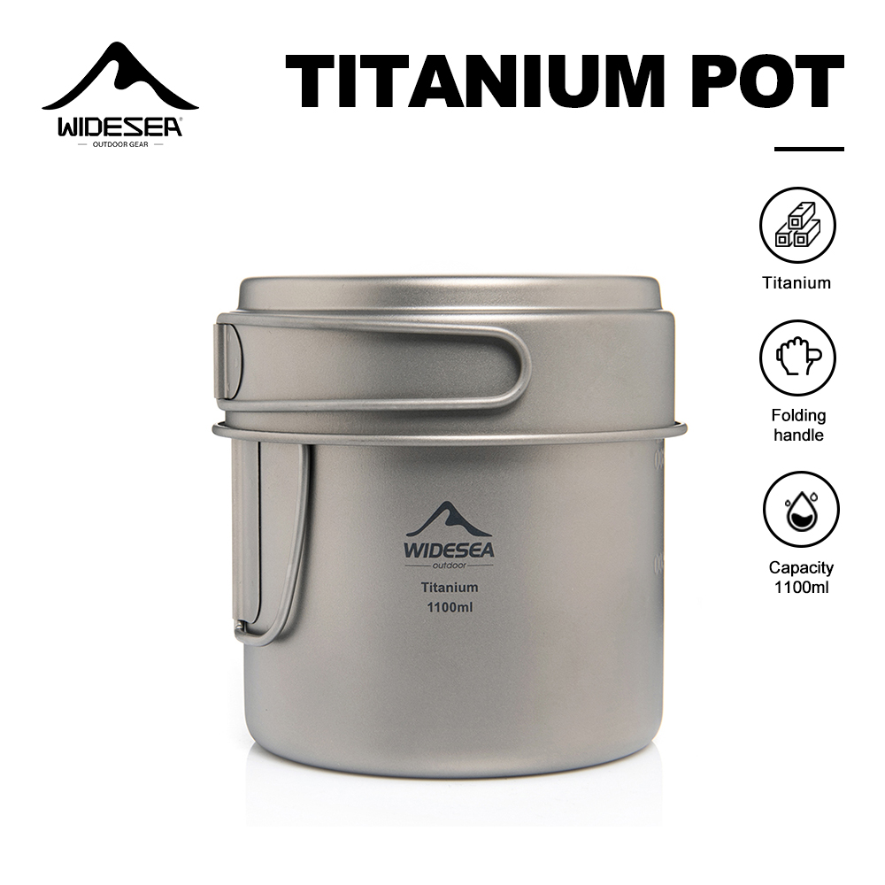 Mess Kit Titanium - Widesea 超軽量チタンキャンプポット 1100ml 折りたたみハンドル ポータブルアウトドア調理器具 メッシュバッグ付き