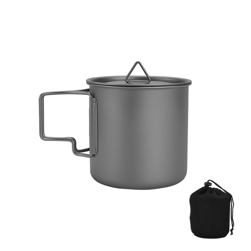 Camping Cooking Mesh - 折りたたみハンドル付きチタン製キャンプマグ 軽量ポータブルアウトドアカップ クッキングセット ハイキング旅行用調理器具