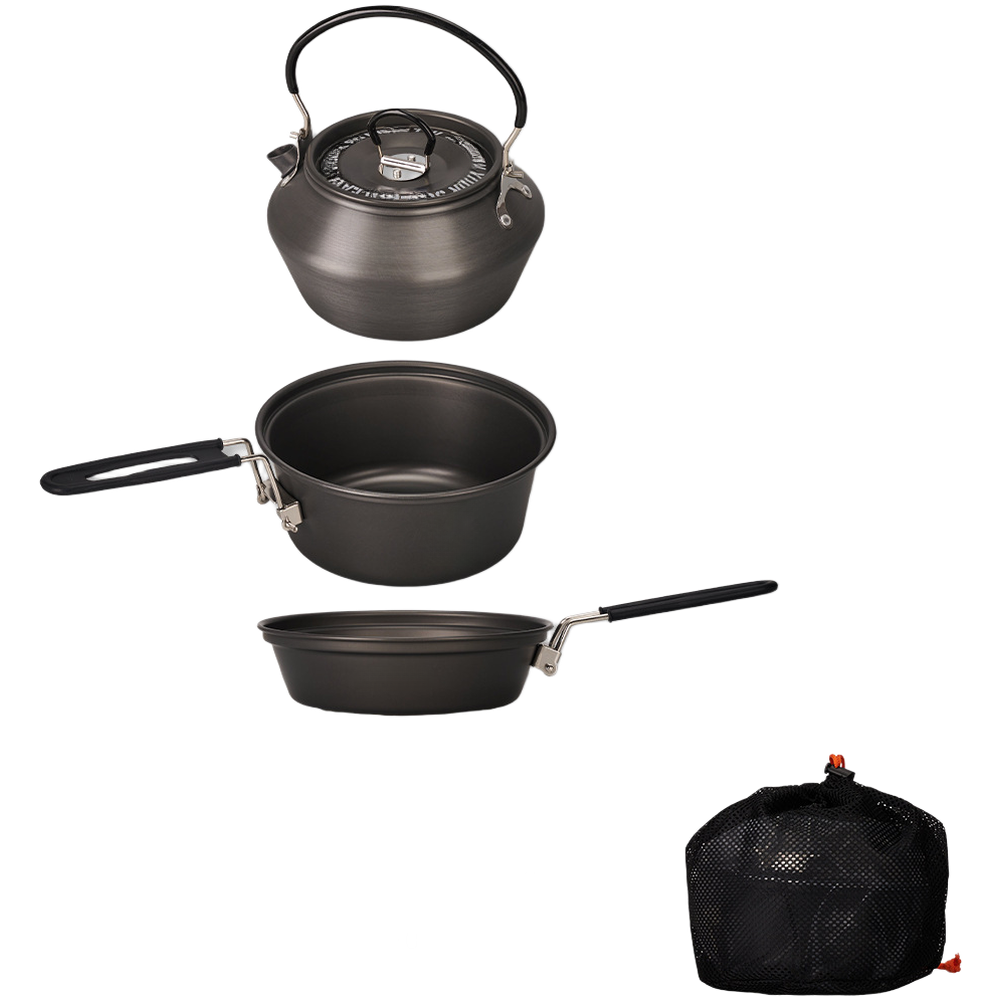 Camping Cooking Gear Set - 軽量アルミ合金キャンプ調理器具セット 3 ピースポットパンケトル用屋外調理ハイキングバックパッキングギアパーツ