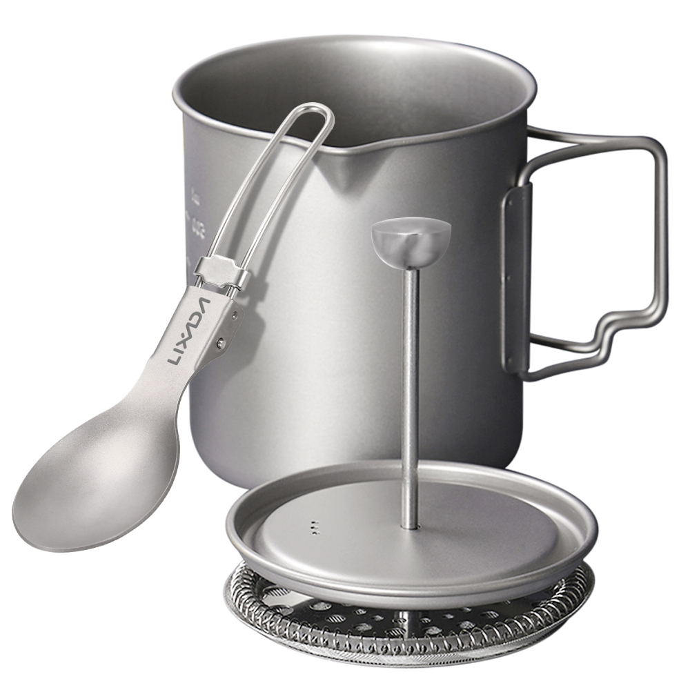 Mess Kit Titanium - Lixada-キャンプ用の折りたたみ式チタンスプーンカップ,コーヒーメーカー,フランス製プレスカップ,750ml