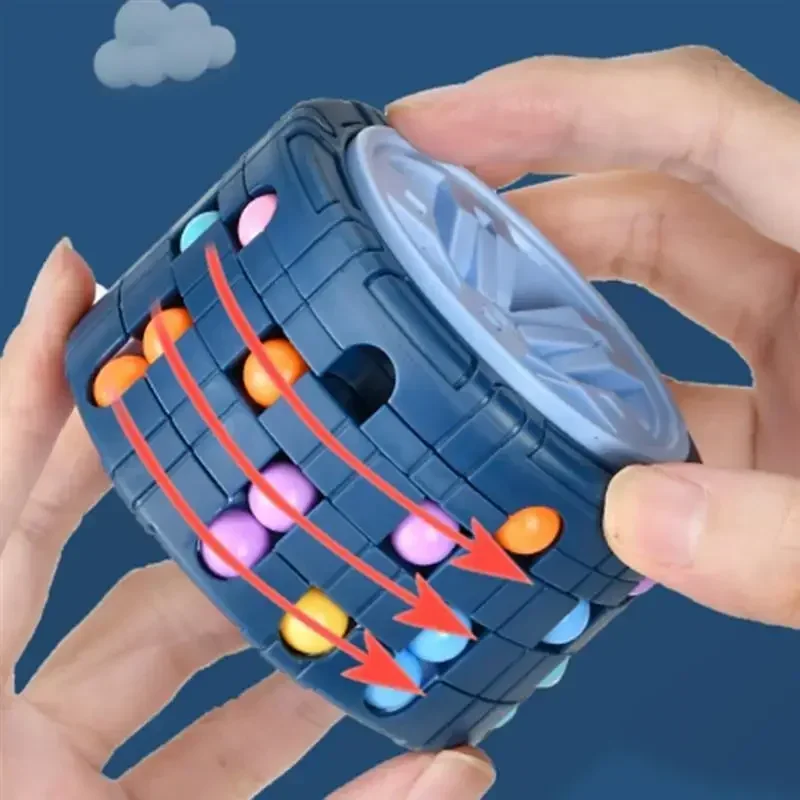 Fire Starter Cube - 子供のための3Dシリンダーキューブおもちゃ,魔法の豆のジャイロ,回転スライド,パズルゲーム,ストレス解消,モンテッソーリ教育,子供へのギフト