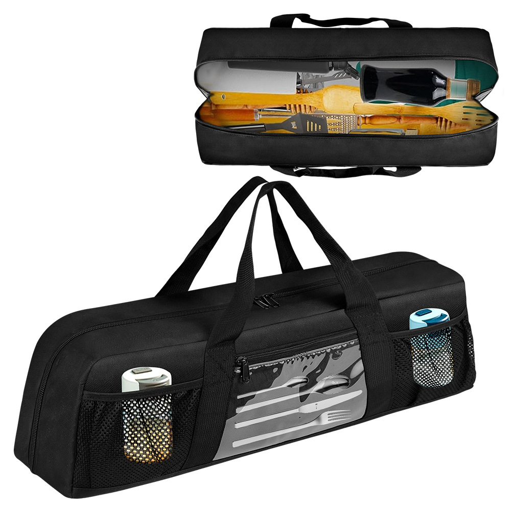 Camping Cooking Utensil Organizer - 耐久性のあるバーベキュー用具収納バッグ、ポータブルグリルツールキャリーケース、アウトドア旅行、キャンプ、ピクニック用品用