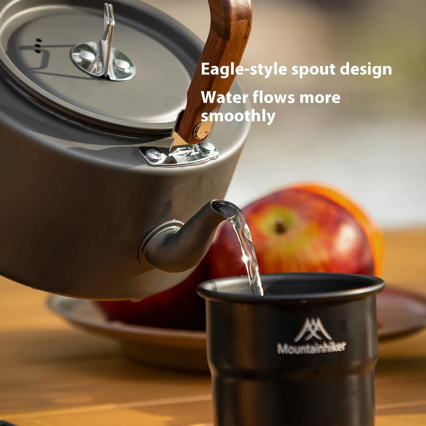 Camping Cooking Set 2 Person - MOUNTAINHIKER ティーケトル キャンプ用アルミニウム合金構造 木製ハンドル ポータブルアウトドアケトル キャンプハイキング調理器具用