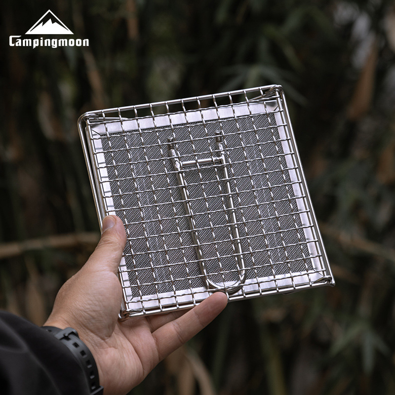 Camping Cooking Mesh - CAMPINGMOON アウトドアキャンプ 304 ステンレス鋼折りたたみトーストグリルネット、均等に焼き上げるカードタイプガスストーブバーベキューネット US-1312