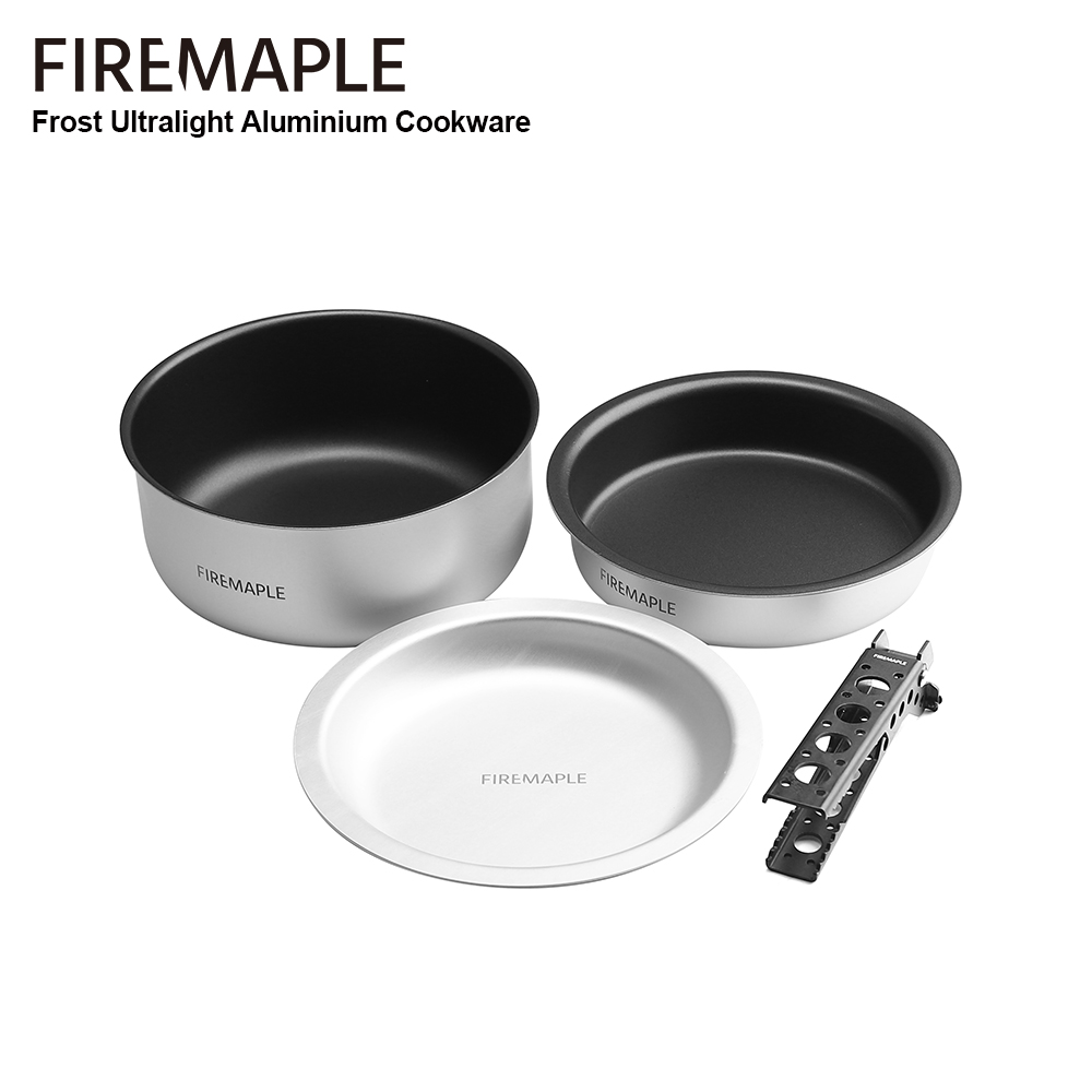 Mess Kit Titanium - ポットリフター付き焦げ付き防止フライパン、ファイヤーマプル、霜取り、超軽量、アルミニウム、調理器具プレート、ソロキャンプ、ハイキング、358.5g