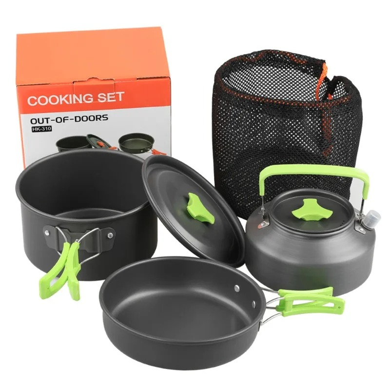 Camping Cooking Mesh - キャンプ用調理器具セット、アウトドアキッチン用品セット、アルミ製携帯食器、鍋、ボウル、ケトル、ハイキング、ピクニック用品