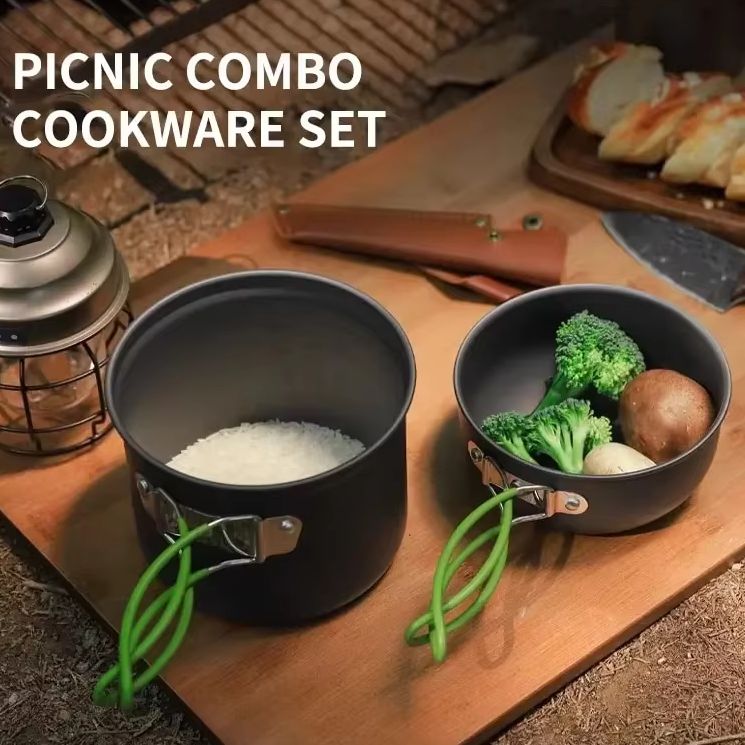 Camping Cooking Gear Set - 屋外ハイキングピクニック調理器具キット硬質アルミニウム合金調理鍋セットポータブルキャンプキッチン収納旅行用品ギア