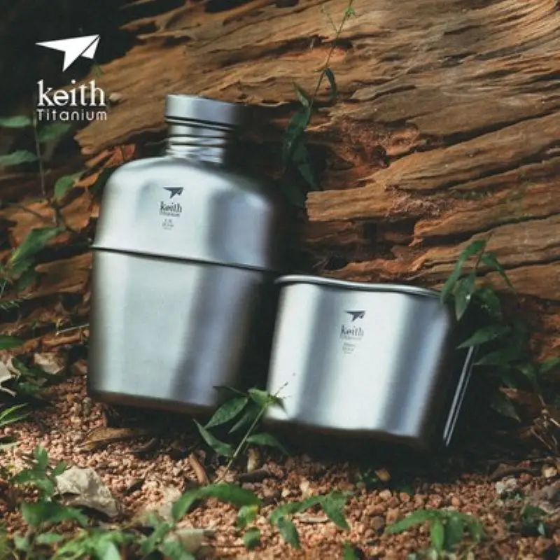 Mess Kit Titanium - Keith-キャンプ,ハイキング,食堂用の純粋なチタン製ウォーターボトルのセット,スイングキット,超軽量キャリングバッグ,新品,ti3060