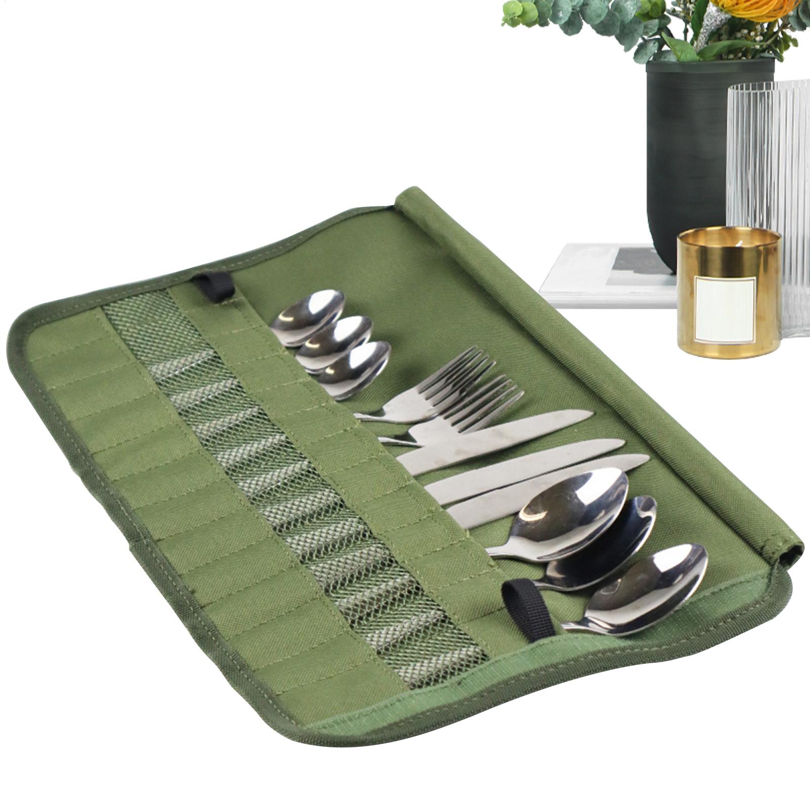 Camping Cooking Utensil Organizer - キャンプ食器ロールバッグキャンプ旅行調理器具オーガナイザー多機能カトラリーポーチホルダーフォークスプーン箸