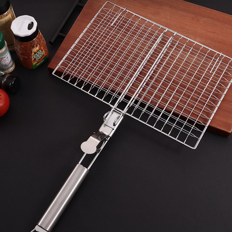 Camping Cooking Mesh - 1 セットバーベキューネットバーベキューメッシュハンドル取り外し可能なステンレス鋼大胆なバーベキュークリップキャンプバーベキュー屋外ツールポータブル