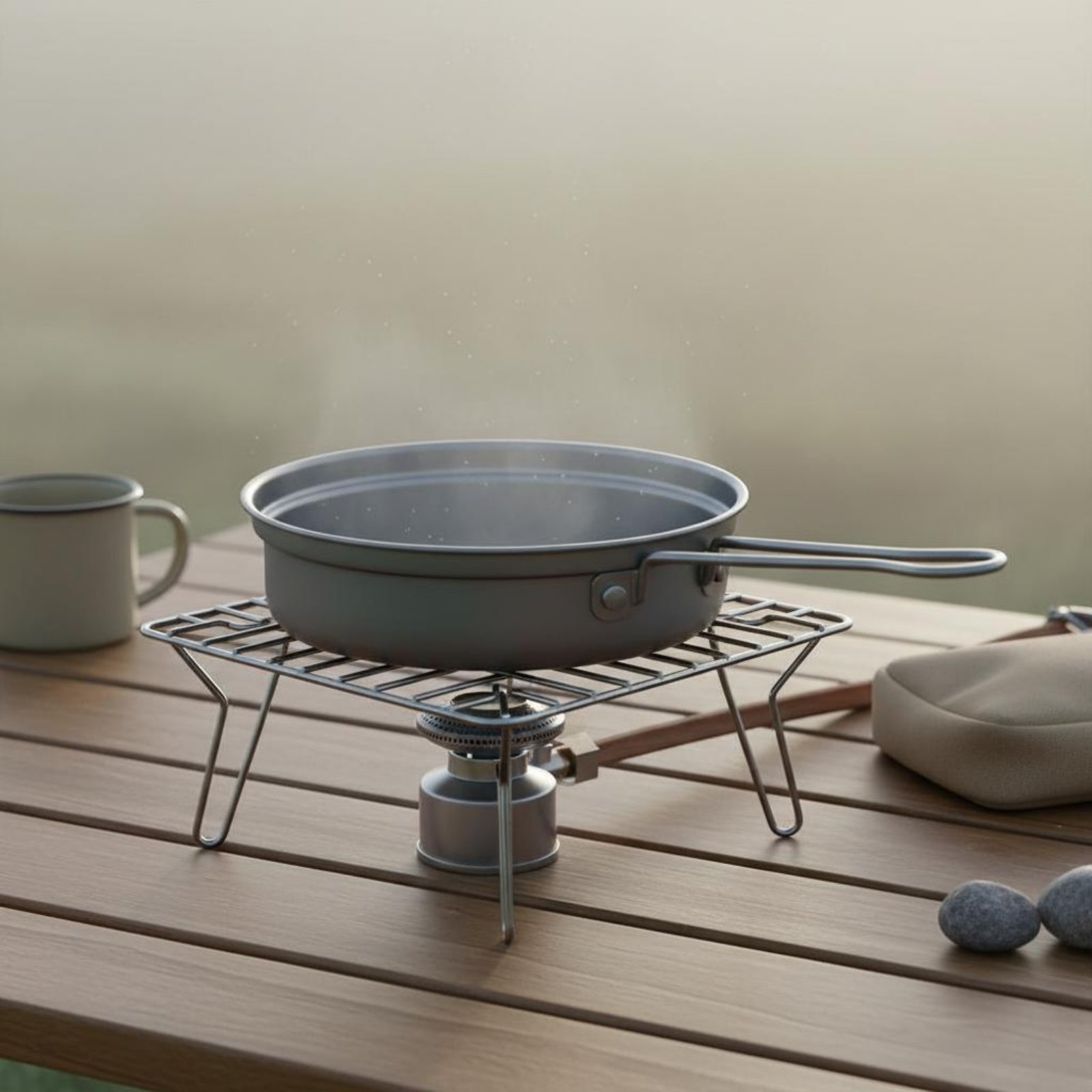 Camping Cooking And Dining Set - 2ピースメタルキャンプクックセット高強度バックパッキング調理器具キット軽量金属ポット折りたたみハンドル付きアウトドアダイニング用