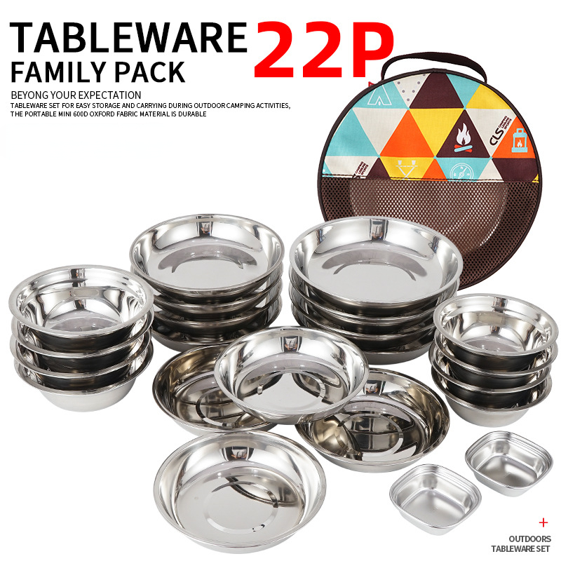 Camping Cooking And Dining Set - 新しいキャンプ用調理器具ポータブルダイニングプレートセット22点セット、アウトドアキャンプ食器、セルフドライビングBBQプレート、家庭用スープポット、ボウル、プレートセット