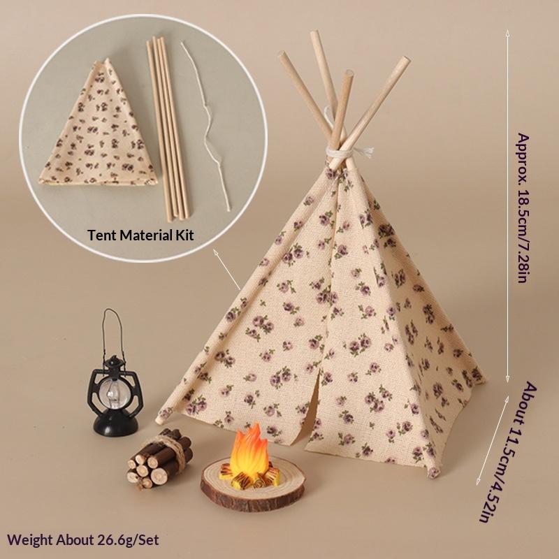 Camping Cooking Tent - **1セット1/12ドールハウス屋外クッキングバーベキューシーン装飾ミニチュアキャンプテント焚き火モデル花/波点模様付き**