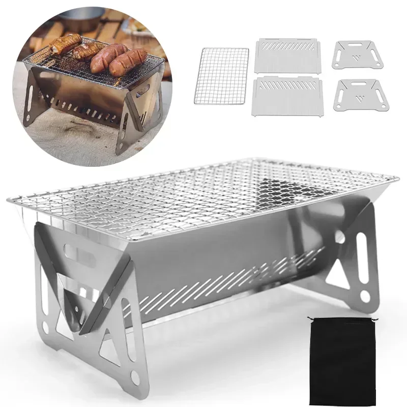 Camping Cooking Mesh - ポータブル折りたたみ式バーベキューグリル暖房ストーブ 多機能キャンプ用BBQグリルラック ネット薪ストーブ ステンレス製BBQグリル