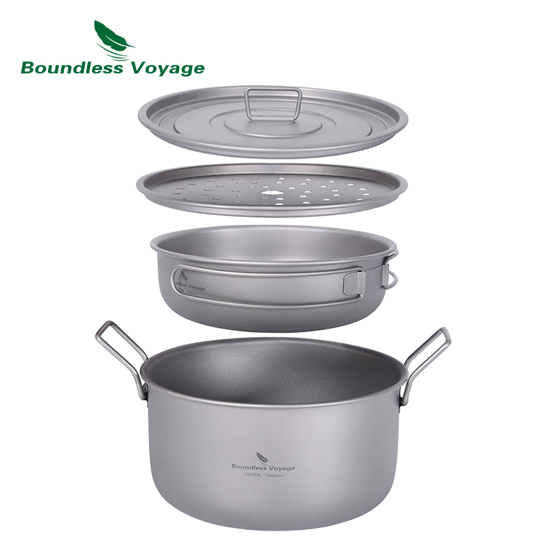 Camping Cooking Gear Set - 無限の航海-多機能調理鍋、チタン蒸し器、スープ鍋、蓋付きフライパンセット、屋外混乱キット、キャンプ、ti2057c
