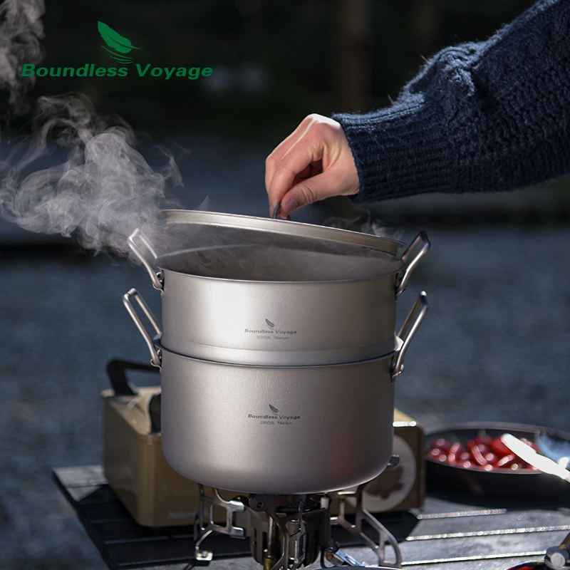 無限の航海-チタンスチームポット、屋外調理器具、軽量ポータブ - Mess Kit Titanium のレビューと価格