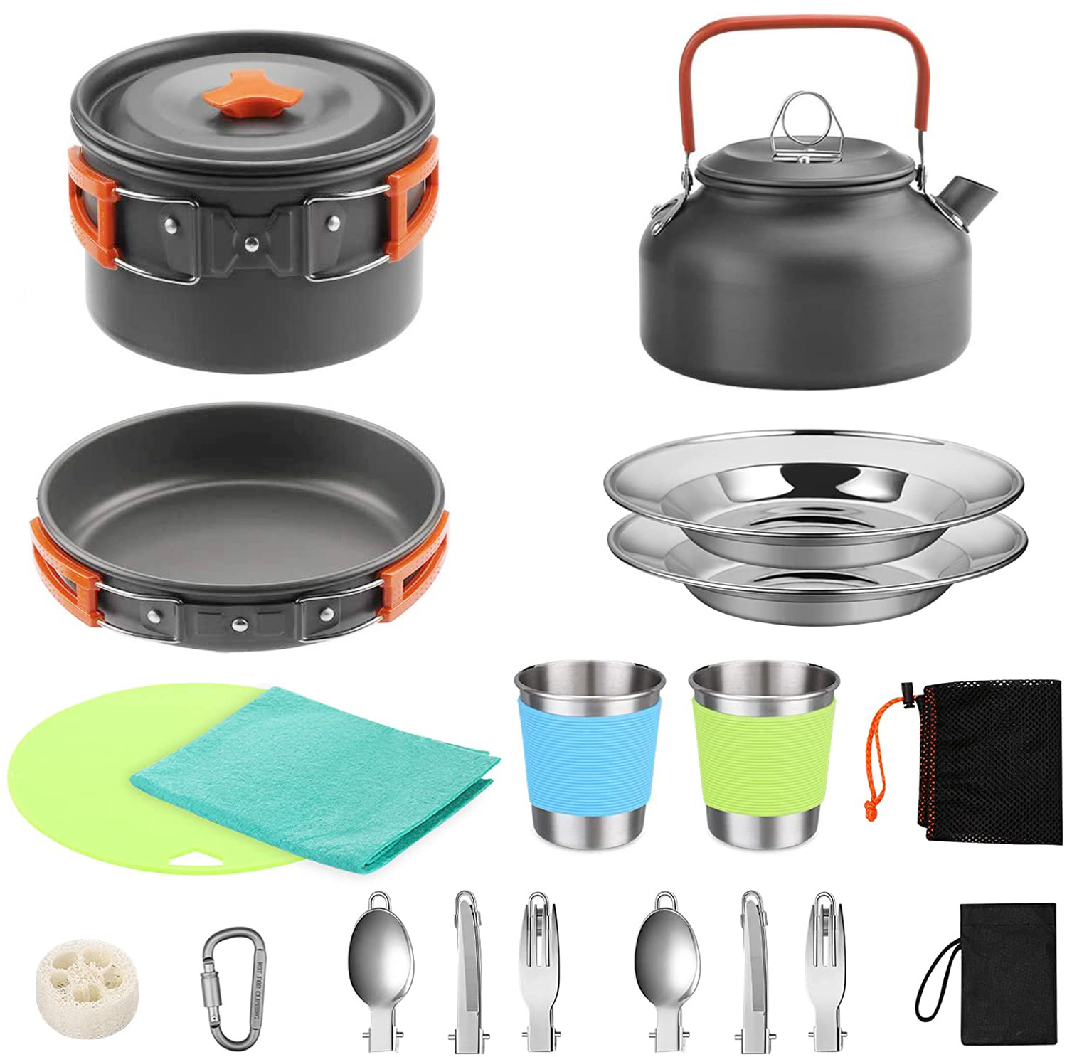 アウトドアキャンプクックセット（ケトル付き）、304ステンレ - Camping Cooking Gear Set のレビューと価格