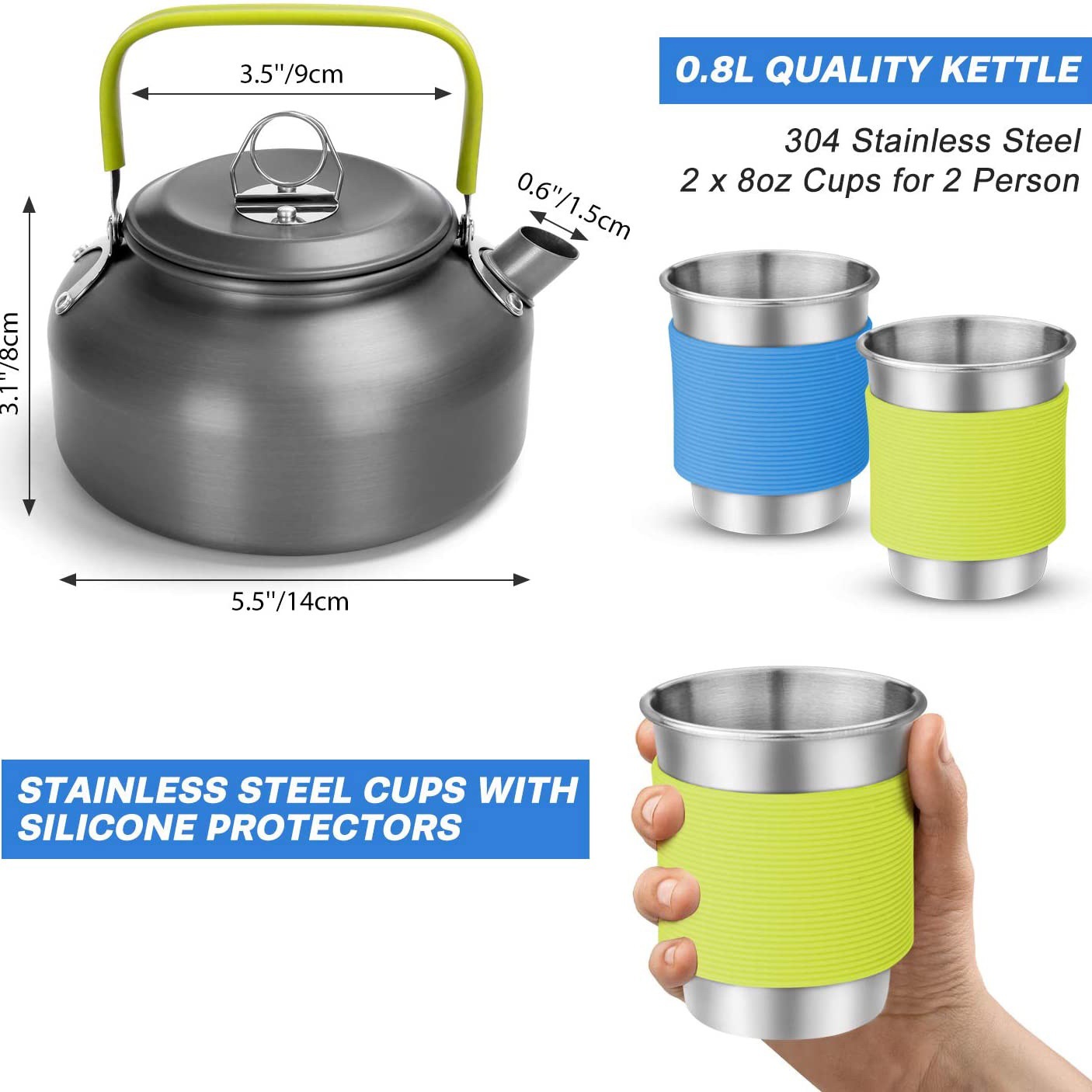 アウトドアキャンプクックセット（ケトル付き）、304ステンレ - Camping Cooking Gear Set のレビューと価格