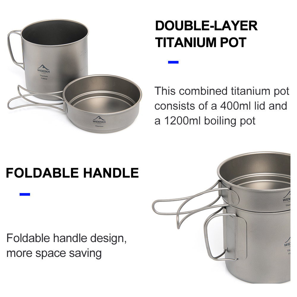 Widesea 超軽量チタンキャンプポット 1100ml 折 - Mess Kit Titanium のレビューと価格
