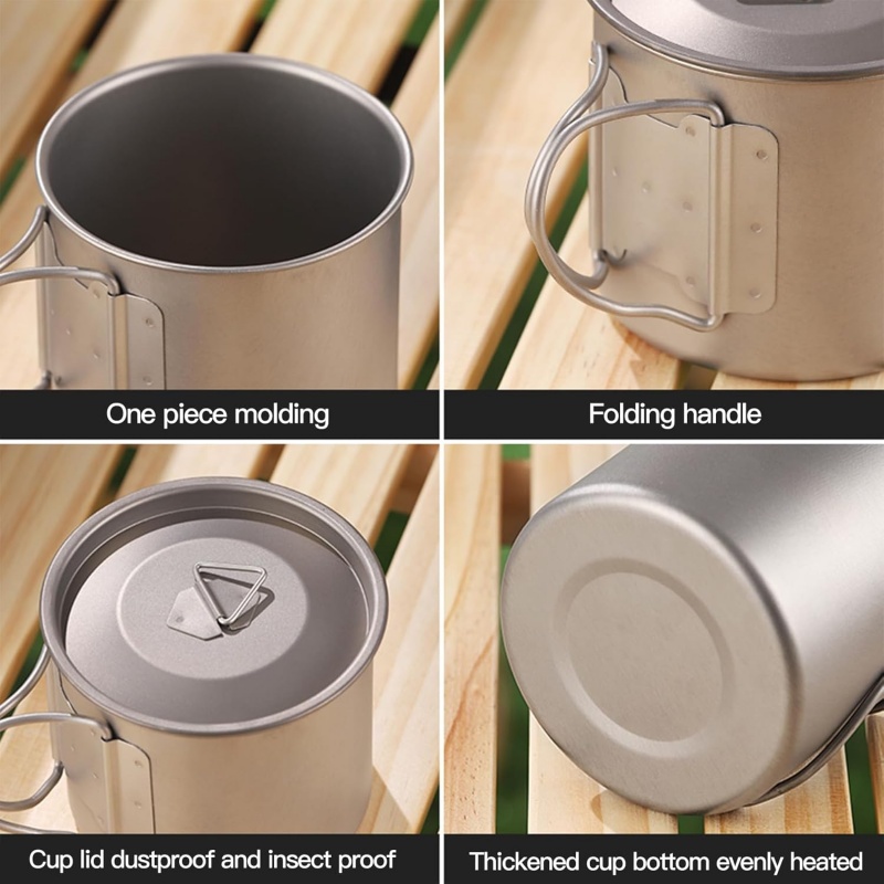 折りたたみハンドル付きチタン製キャンプマグ 軽量ポータブルア - Camping Cooking Mesh のレビューと価格