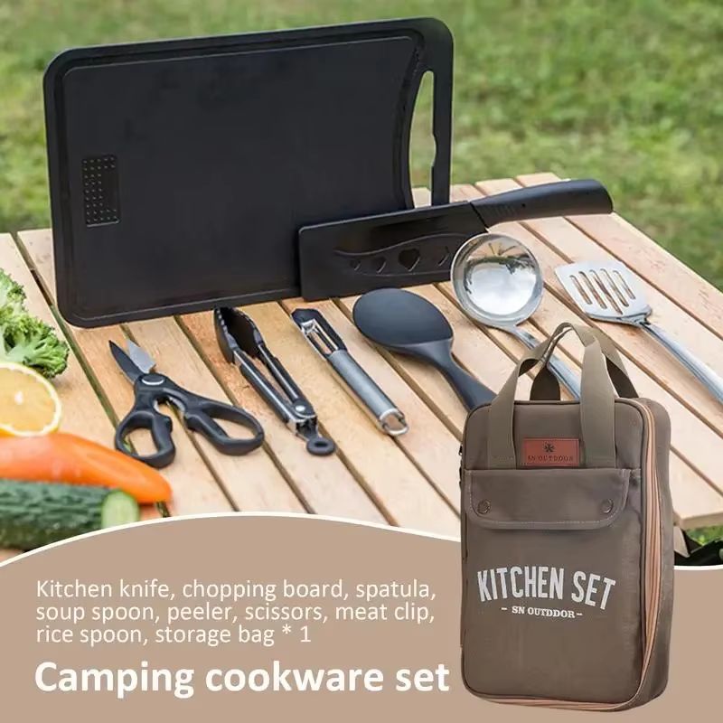 8 個キャンプキッチン調理器具セットポータブルバッグアウトド - Camping Cooking Utensil Organizer のレビューと価格