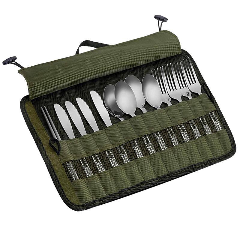 屋外キャンプ用カトラリー収納バッグ,ロールアップポケット,防 - Camping Cooking Utensil Organizer のレビューと価格