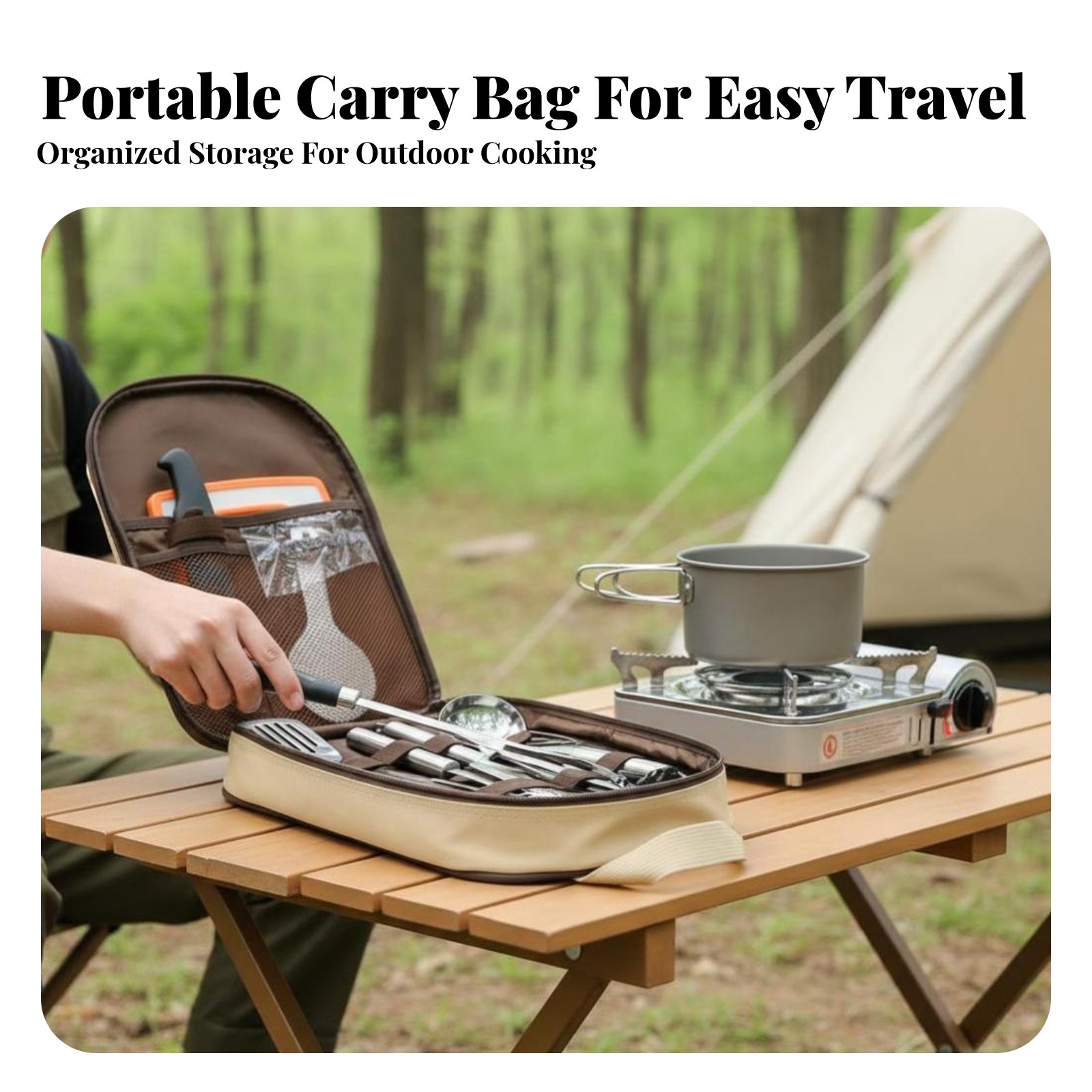 屋外用ポータブル調理器具セット、キャンプ食器、ステンレス鋼キ - Camping Cooking And Dining Set のレビューと価格