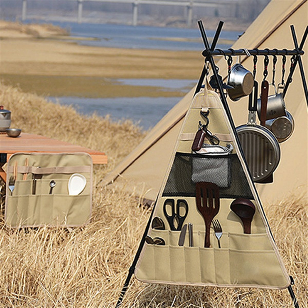 ポータブルキャンプ用キッチン用品オーガナイザーバッグ、アウト - Camping Cooking Utensil Organizer のレビューと価格