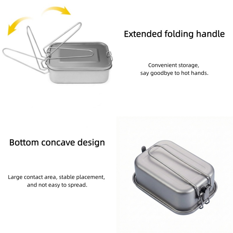 チタン製ランチボックス 蓋と折りたたみハンドル付き 漏れ防止 - Mess Kit Titanium のレビューと価格