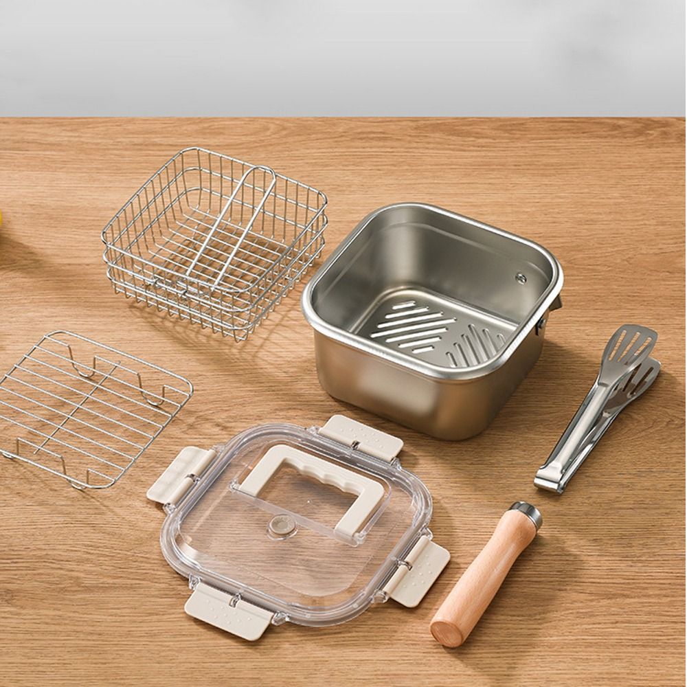 ポータブルステンレス鋼フライパン正方形ノンスティック調理鍋バ - Camping Cooking Gear Set のレビューと価格