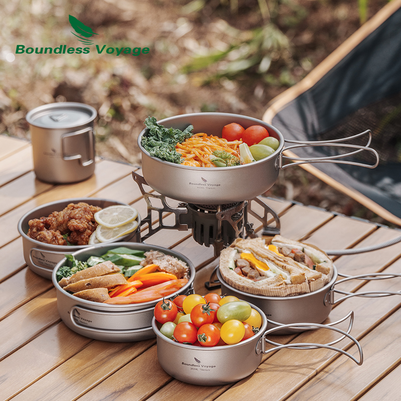 折りたたみハンドル付きの再利用可能な作業セット,キャンプ用の - Mess Kit Titanium のレビューと価格