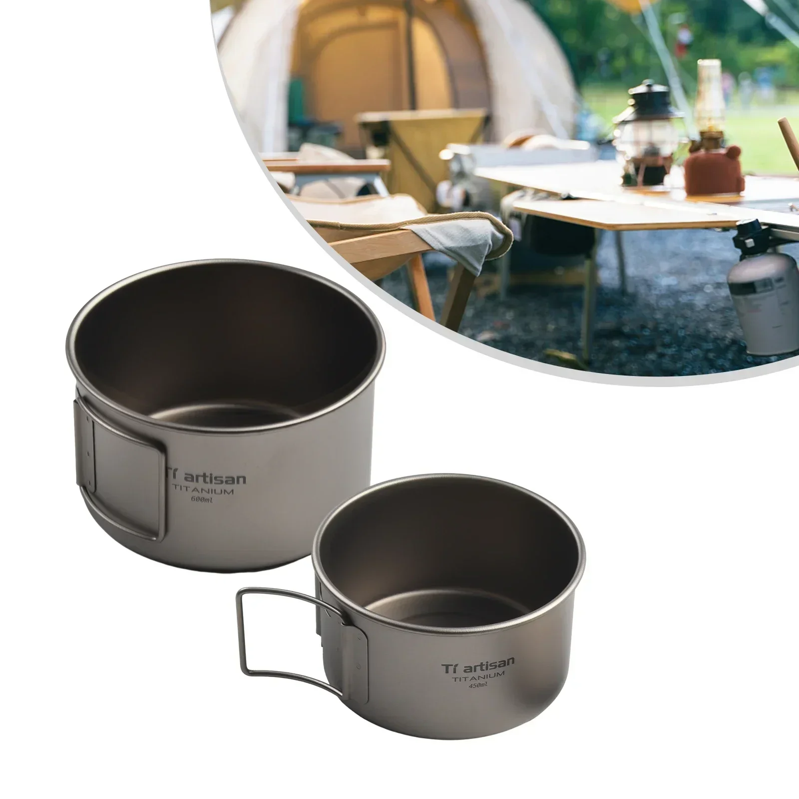 キャンプ用折りたたみハンドル付きチタンボウル、ディナーフード - Mess Kit Titanium のレビューと価格