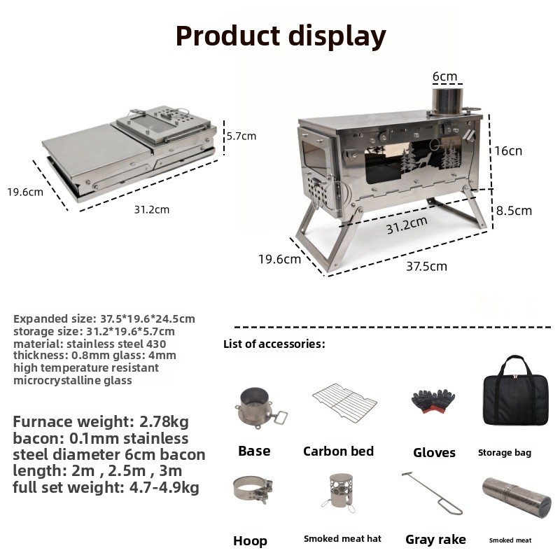ステンレス製折りたたみ式ポータブル薪ストーブBBQグリル、ア - Camping Cooking Tent のレビューと価格