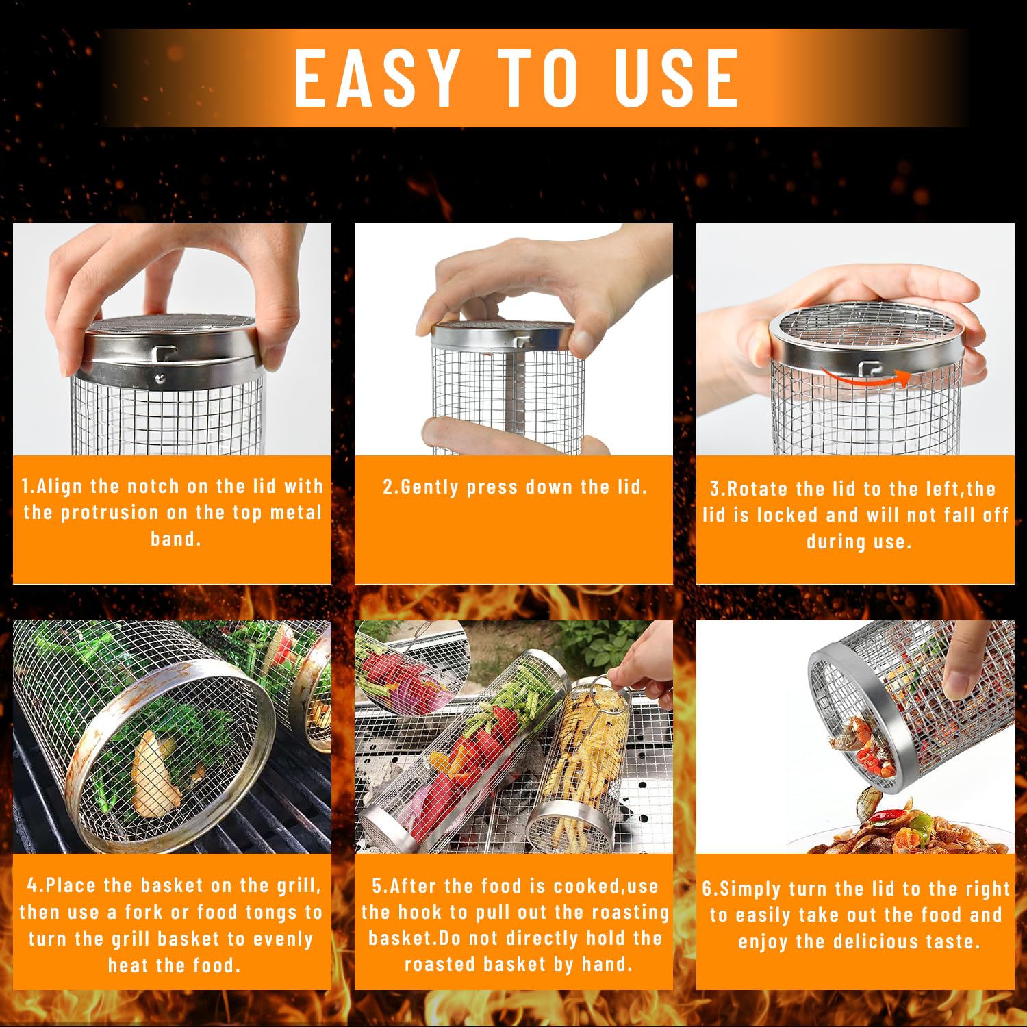 2 個ローリンググリルバスケット屋外グリル用ステンレススチー - Camping Cooking Mesh のレビューと価格