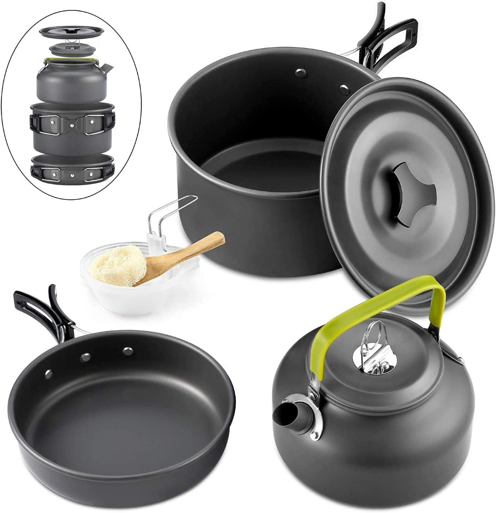 アウトドアキャンプ調理器具セットアルミノンスティックポットポ - Camping Cooking Set 2 Person のレビューと価格