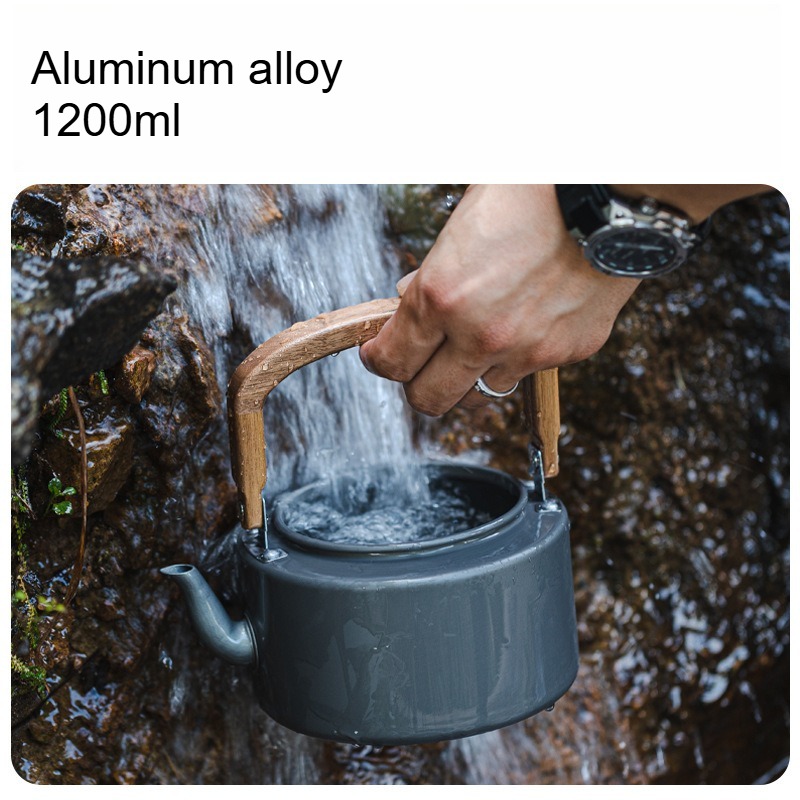 1.2L 軽量アルミニウム合金キャンプケトル 木製ハンドル付 - Camping Cooking Mesh のレビューと価格