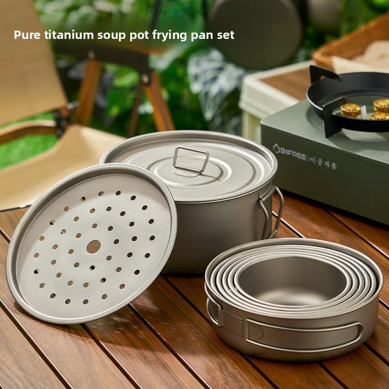 チタンアウトドアポットセットピクニックキャンプセット食器折り - Camping Cooking Mesh のレビューと価格